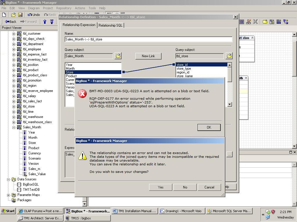 Initial error during relationship creation between MS Access against TM1 data in MS SQL